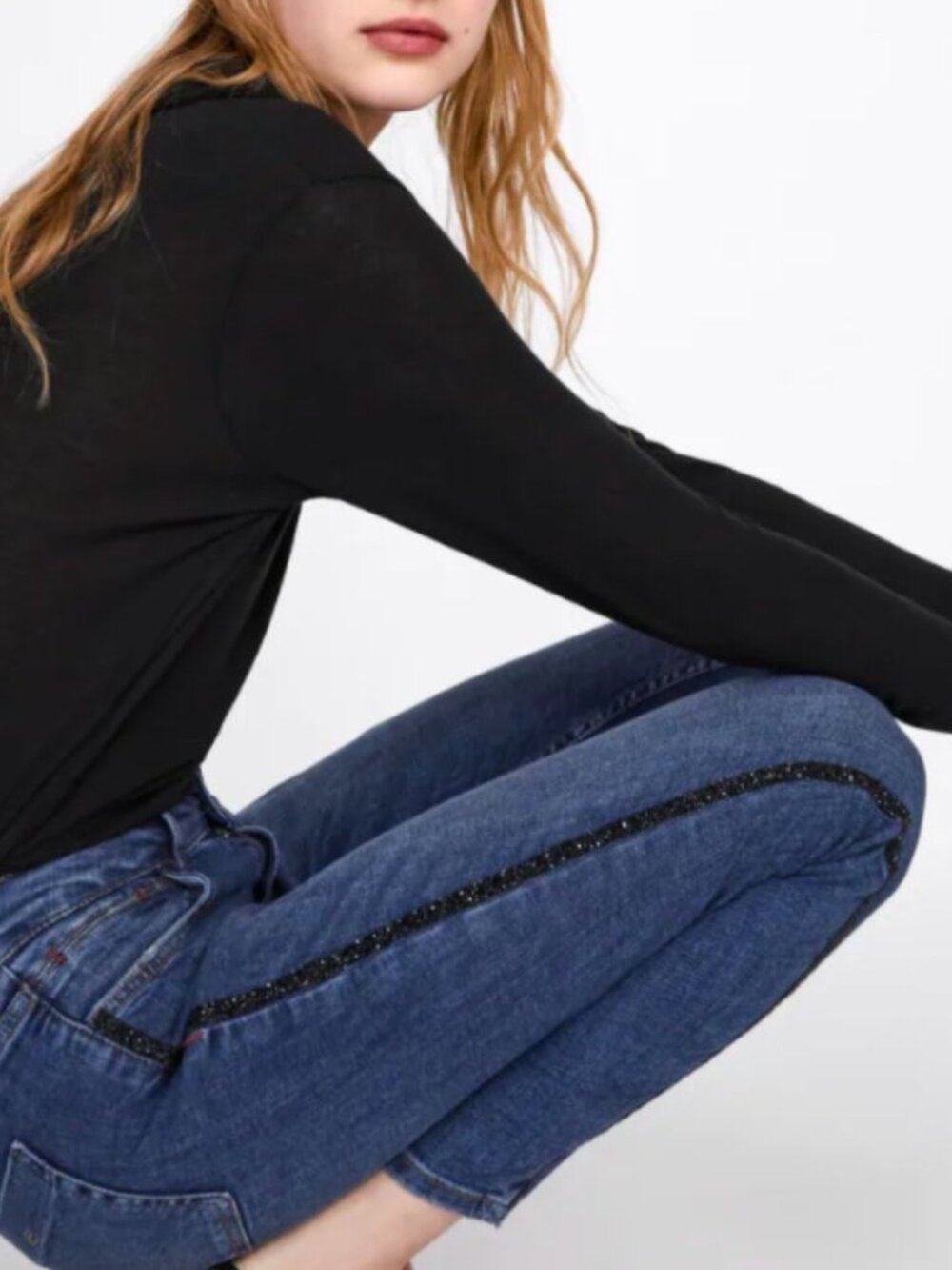 ZARA womens JEANS blue SKINNY black stripe STRETCH club MID-RISE SIZE 4
